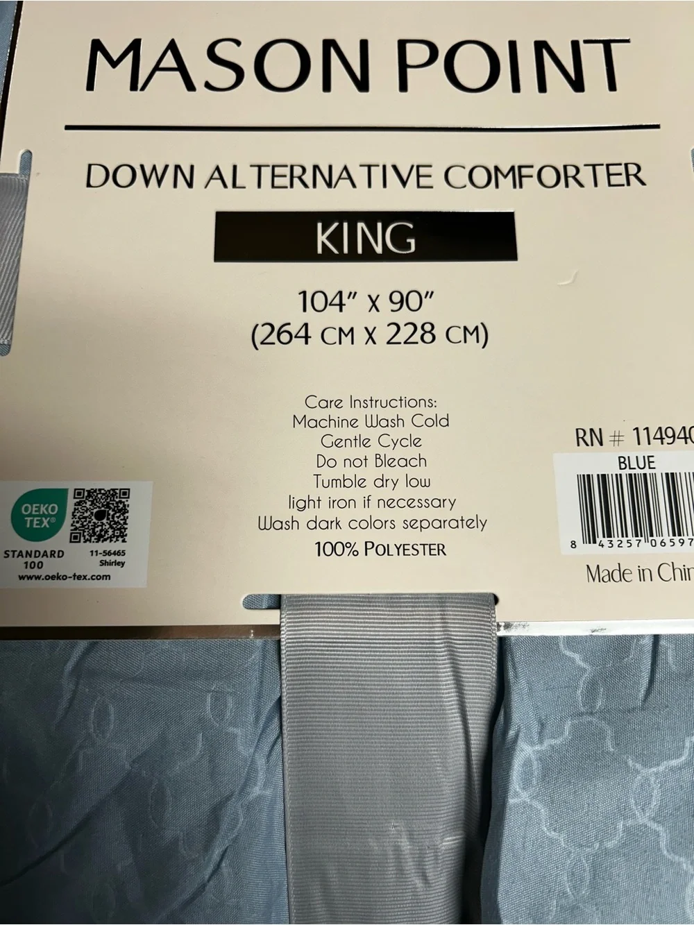 Mason Point King Down Alternative Comforter Blue 104x90 Polyester